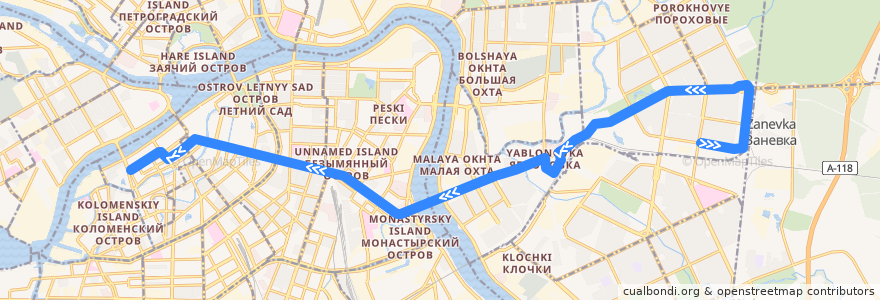 Mapa del recorrido Троллейбус № 22: Хасанская улица => площадь Труда de la línea  en 圣彼得堡.