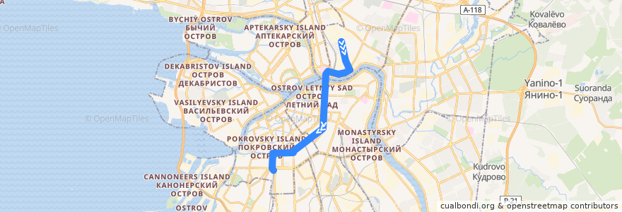 Mapa del recorrido Троллейбус № 8: Троллейбусный парк № 2 => Балтийский вокзал de la línea  en Saint Petersburg.