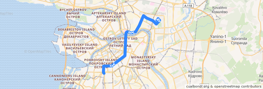 Mapa del recorrido Троллейбус № 3: улица Маршала Тухачевского => Балтийский вокзал de la línea  en San Pietroburgo.