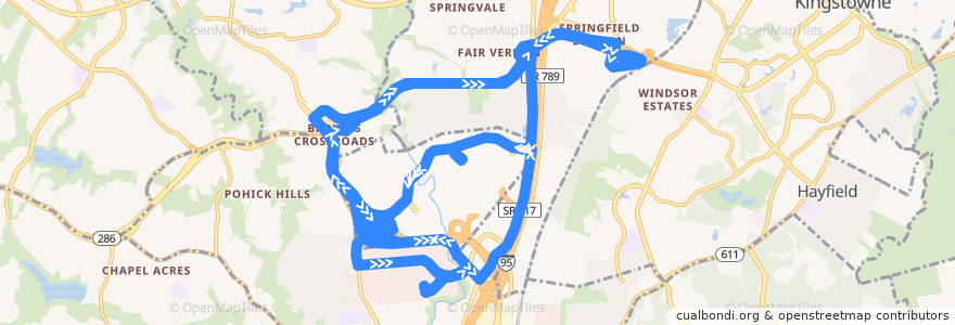 Mapa del recorrido Fairfax Connector Route 341 Boston Boulevard-Saratoga de la línea  en Fairfax County.