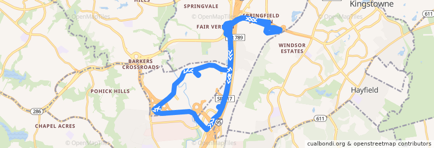 Mapa del recorrido Fairfax Connector Route 340 Patriot Ridge-Saratoga de la línea  en Fairfax County.