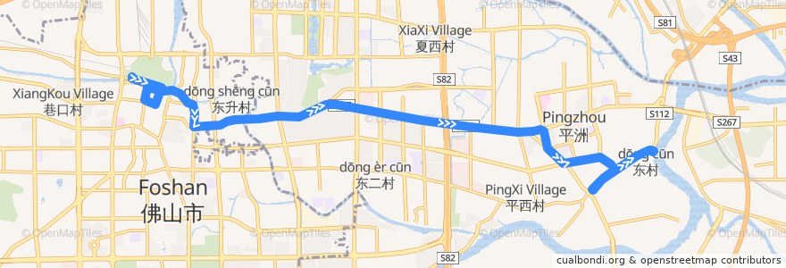 Mapa del recorrido 桂24路(中山路枢纽站-平洲江滨公园) de la línea  en Foshan.