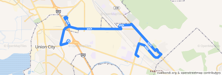 Mapa del recorrido Union City Transit 4: Union Landing Transit Center => Union City BART de la línea  en Union City.