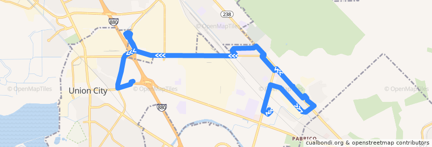 Mapa del recorrido Union City Transit 4: Union City BART => Union Landing Transit Center de la línea  en Union City.