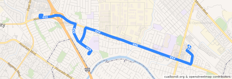 Mapa del recorrido Union City Transit 3: Union City BART => Union Landing Transit Center de la línea  en Union City.
