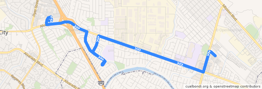 Mapa del recorrido Union City Transit 3: Union Landing Transit Center => Union City BART de la línea  en Union City.