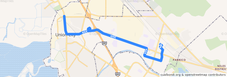Mapa del recorrido Union City Transit 8: Union City BART => Kaiser Medical Offices de la línea  en Union City.