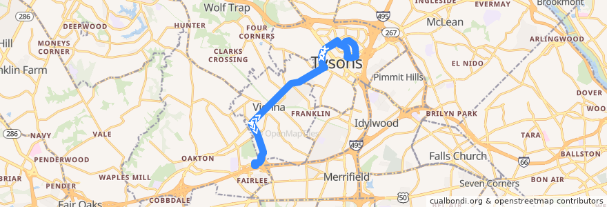 Mapa del recorrido Fairfax Connector Route 463 Maple Avenue-Vienna de la línea  en Fairfax County.