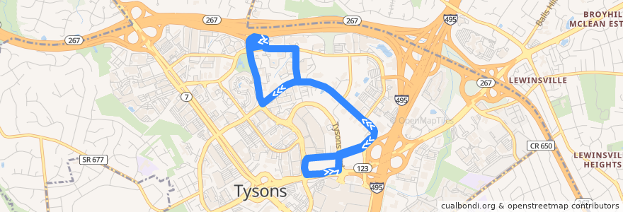 Mapa del recorrido Fairfax Connector Route 423 Park Run-Westpark de la línea  en Fairfax County.