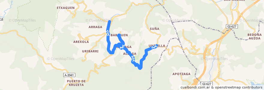 Mapa del recorrido EG/TC-4 Untzilla → Ibarra de la línea  en Aramaio.