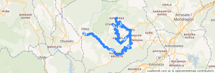 Mapa del recorrido EG/TC-4 Olaeta → Gantzaga → Ibarra de la línea  en Aramaio.