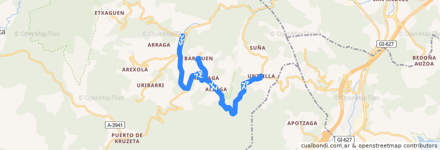 Mapa del recorrido EG/TC-4 Ibarra → Untzilla de la línea  en Aramaio.