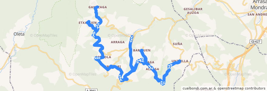 Mapa del recorrido EG/TC-4 Ibarra → Untzilla → Gantzaga de la línea  en Aramaio.