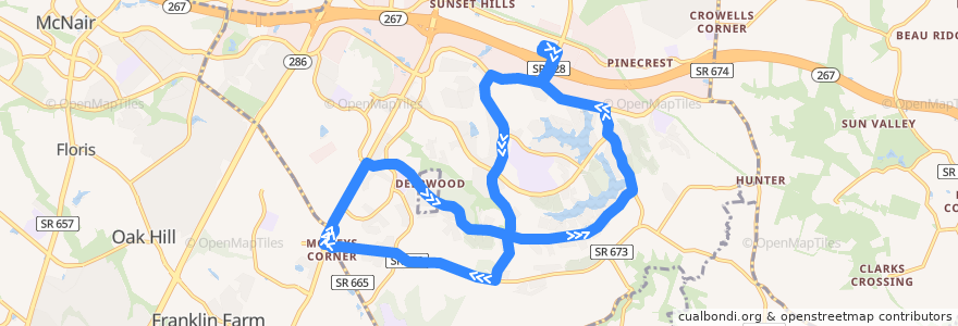 Mapa del recorrido Fairfax Connector Route 559 Reston South-Glade-Soapstone de la línea  en Reston.