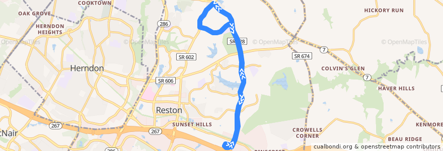 Mapa del recorrido Fairfax Connector Route 554 Wiehle Avenue-Center Harbor de la línea  en Reston.