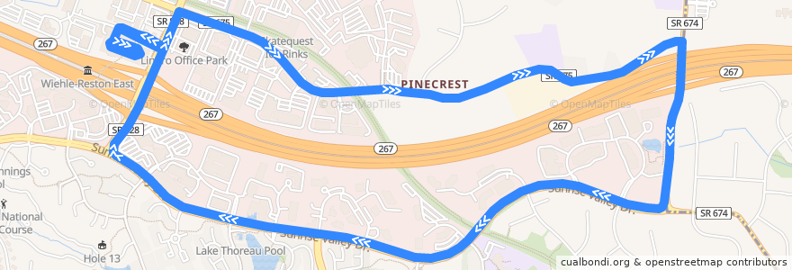 Mapa del recorrido Fairfax Connector Route 507 Sunset Hills-Sunrise Valley de la línea  en Reston.