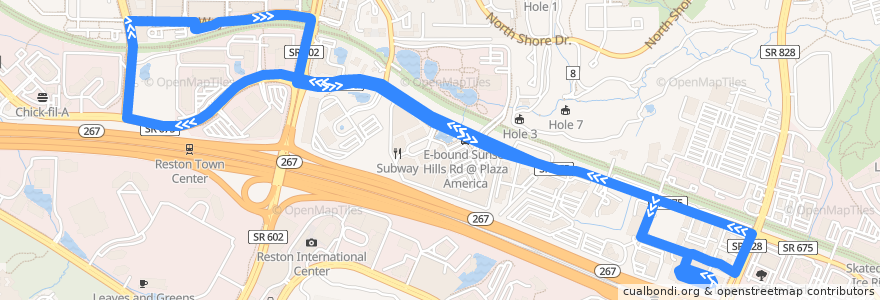 Mapa del recorrido Fairfax Connector Route 505 Reston Town Center de la línea  en Reston.