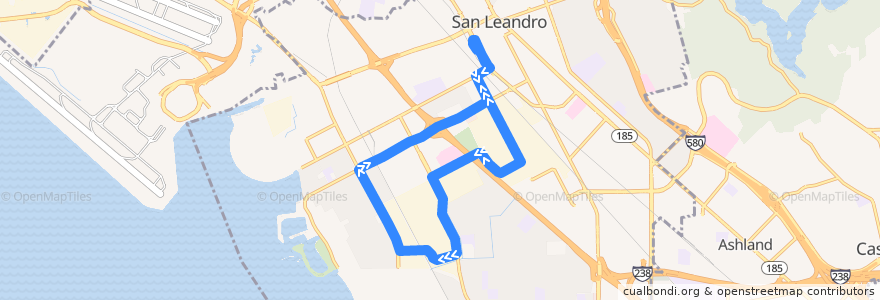 Mapa del recorrido San Leandro LINKS South Loop de la línea  en San Leandro.