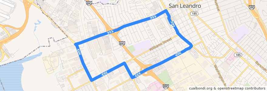 Mapa del recorrido San Leandro LINKS North Loop de la línea  en San Leandro.