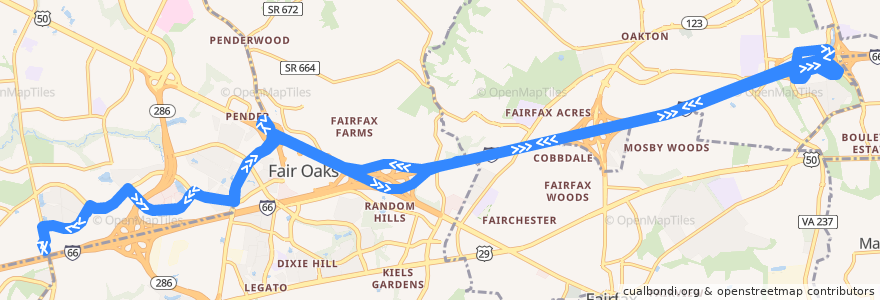 Mapa del recorrido Fairfax Connector Route 624 Stringfellow Road-Fair Lakes de la línea  en Fairfax County.