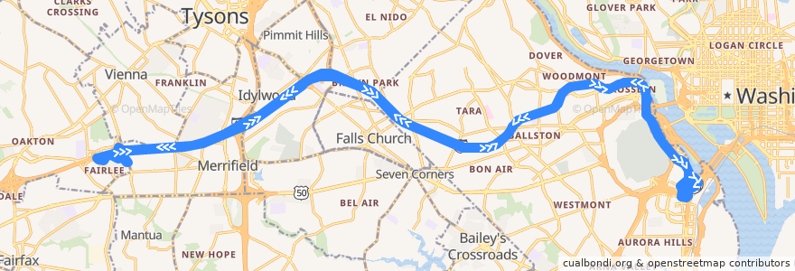Mapa del recorrido Fairfax Connector Route 698 Vienna-Pentagon de la línea  en Virginia.