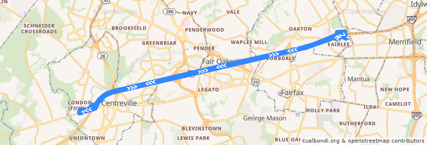 Mapa del recorrido Fairfax Connector Route 644 Centreville (Stone Road) Park & Ride-Vienna de la línea  en Fairfax County.