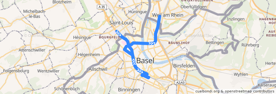 Mapa del recorrido Flixbus N887: EuroAirport Basel => Zagreb, Busbahnhof de la línea  en Basel.