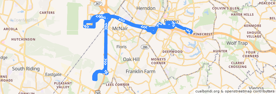 Mapa del recorrido Fairfax Connector Route 983 Udvar-Hazy Center-Wiehle-Reston East de la línea  en Виргиния.