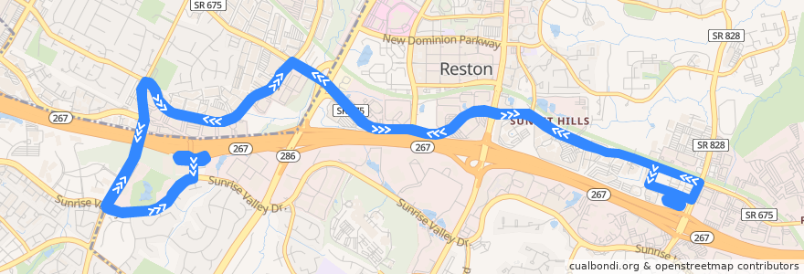 Mapa del recorrido Fairfax Connector Route 952 Sunset Hills de la línea  en Fairfax County.