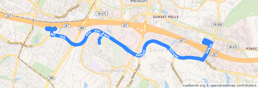 Mapa del recorrido Fairfax Connector Route 951 Sunrise Valley de la línea  en Reston.