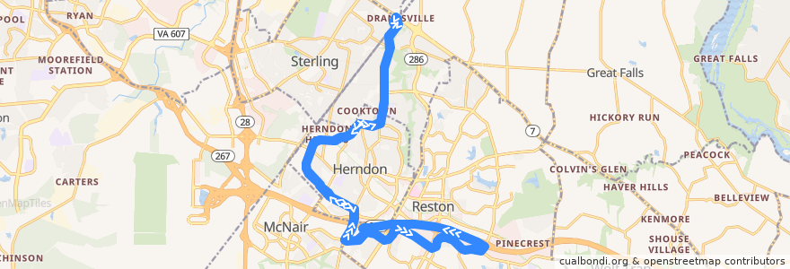 Mapa del recorrido Fairfax Connector Route 924 Dranesville Road-Herndon Parkway de la línea  en Fairfax County.