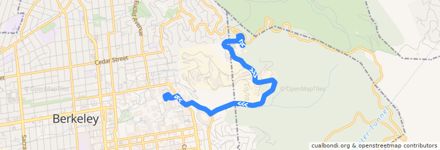 Mapa del recorrido Bear Transit H: Space Sciences Lab/MSRI => Hearst Mining Circle de la línea  en شهرستان آلامدا، کالیفرنیا.
