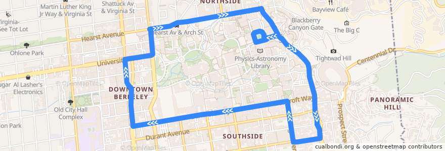 Mapa del recorrido Bear Transit P: Downtown Berkeley => Hearst Mining Circle => Downtown Berkeley de la línea  en Berkeley.