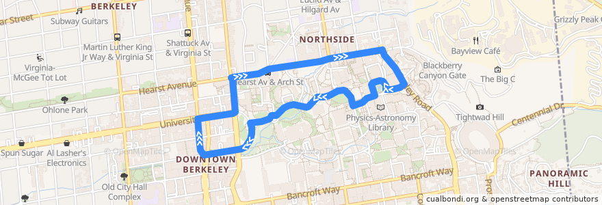 Mapa del recorrido Bear Transit C: Downtown Berkeley => Hearst Mining Circle => Downtown Berkeley de la línea  en Berkeley.