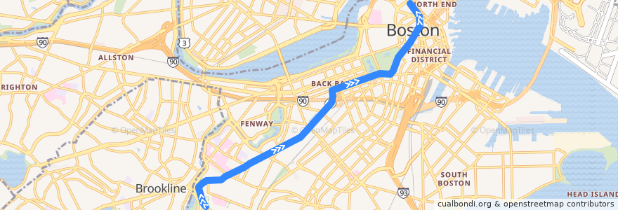 Mapa del recorrido MBTA Green Line (E): Heath Street → North Station de la línea  en Boston.