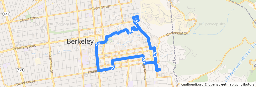 Mapa del recorrido Bear Transit SS: Hearst Mining Circle => Downtown Berkeley => Hearst Mining Circle de la línea  en Berkeley.