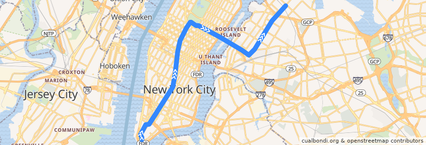 Mapa del recorrido NYCS - W Train: Whitehall Street–South Ferry → Astoria–Ditmars Boulevard de la línea  en New York.