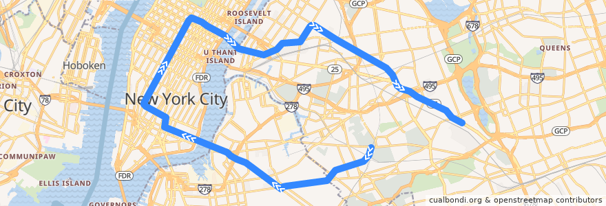 Mapa del recorrido NYCS - M Train: Middle Village–Metropolitan Avenue → Forest Hills–71st Avenue de la línea  en 纽约.