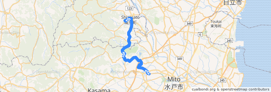 Mapa del recorrido 茨城交通バス42系統 赤塚駅⇒済生会病院・開江⇒桜ノ牧高常北校 de la línea  en Ибараки.