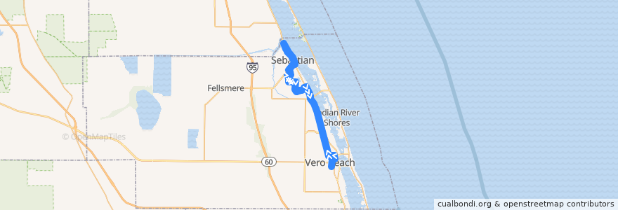 Mapa del recorrido Bus 11: US1 at Publix (roadside) Barber Street => Main Transit Hub => US1 at Publix (roadside) Barber Street de la línea  en Indian River County.