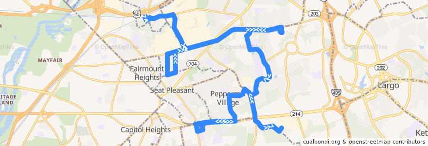 Mapa del recorrido TheBus Route 23 Seat Pleasant de la línea  en Prince George's County.