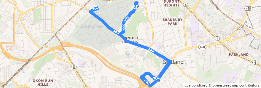 Mapa del recorrido TheBus Route 34 Suitland/Capital Crossing Apartments de la línea  en Suitland-Silver Hill.