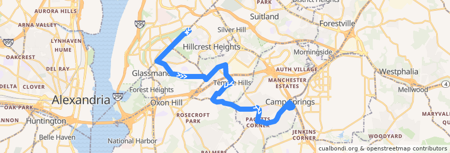 Mapa del recorrido TheBus Route 33 Camp Springs/Owen Road de la línea  en Prince George's County.