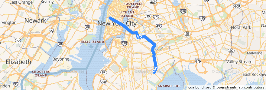 Mapa del recorrido NYCS - L Train: Canarsie–Rockaway Parkway → 8th Avenue de la línea  en 纽约.