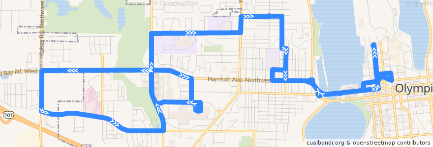 Mapa del recorrido Intercity Transit Route 45 Conger/Capital Mall de la línea  en Olympia.