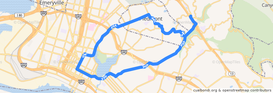 Mapa del recorrido AC Transit 33: Inverleith Terrace & Estates Drive => Piedmont => Montclair (weekdays) de la línea  en 奥克兰/奧克蘭/屋崙.