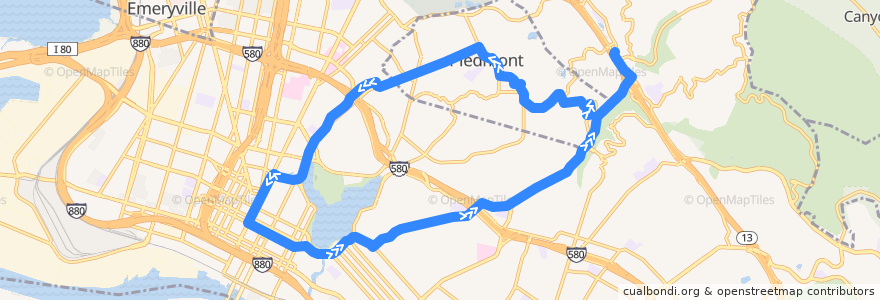 Mapa del recorrido AC Transit 33: Inverleith Terrace & Estates Drive => Piedmont => Montclair (weekdays) de la línea  en Oakland.