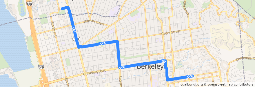Mapa del recorrido AC Transit 52: U.C. Campus => University Village (am) de la línea  en Berkeley.