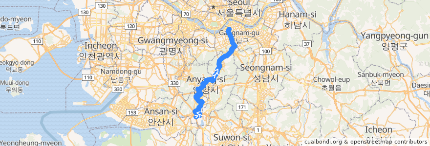 Mapa del recorrido 서울 버스 542 → 신사동 de la línea  en 대한민국.