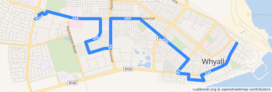 Mapa del recorrido Whyalla Route 2 Eastbound de la línea  en The Corporation of the City of Whyalla.
